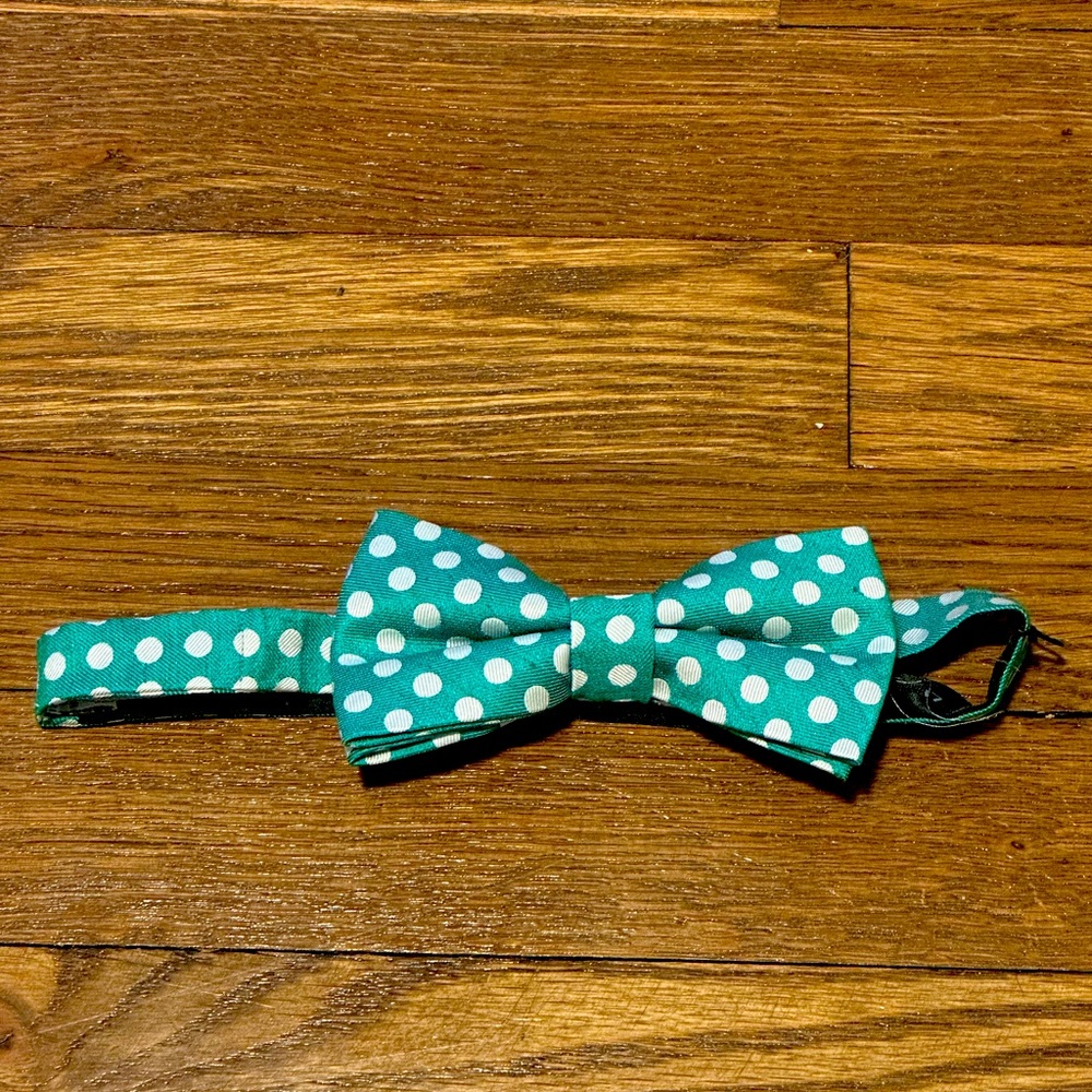 Silk and linen polka dot bow tie